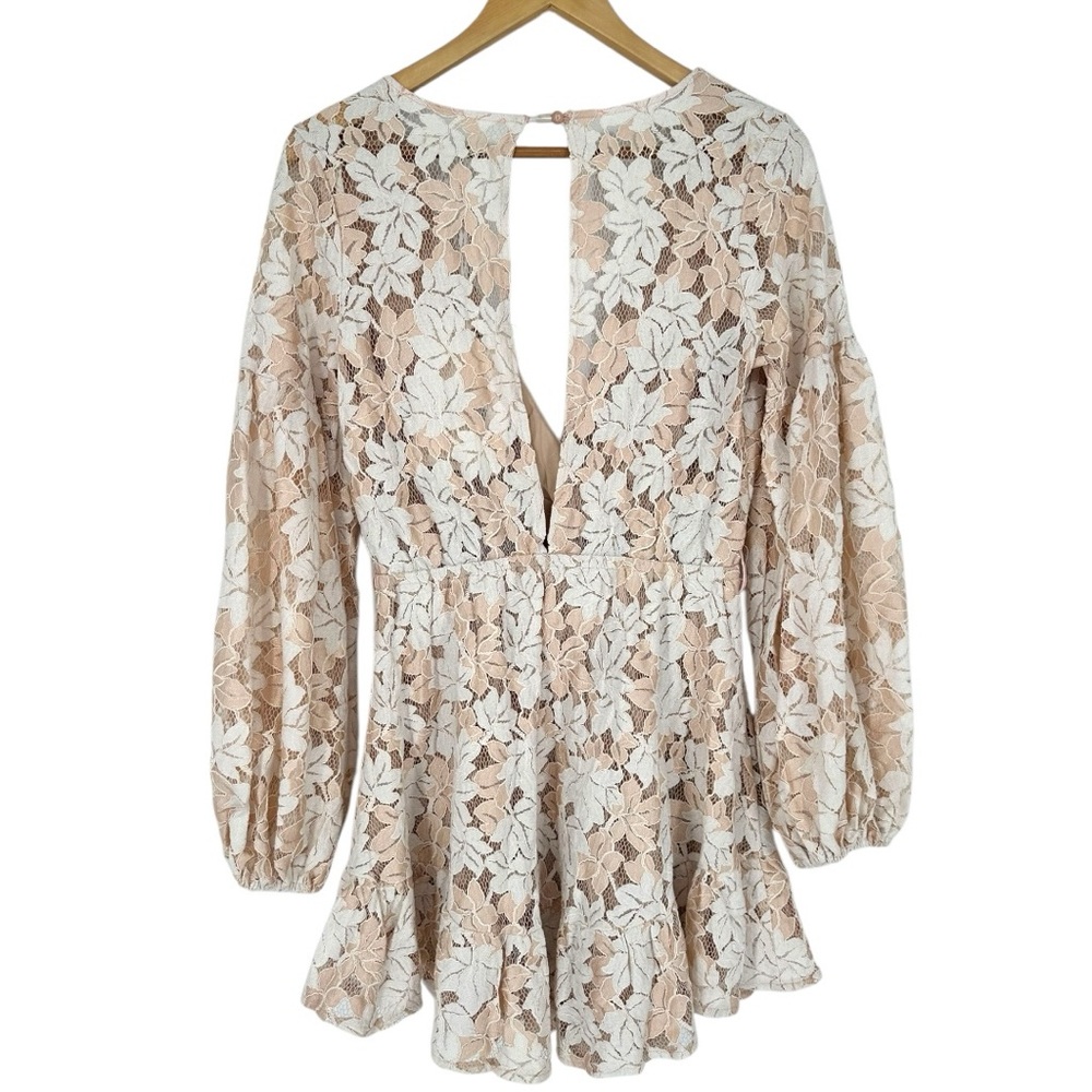 Here Comes the Sun Lace Mini Dress size AUS 12/US Large White Mocha Keyhole Back - Picture 12 of 16